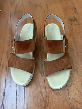 mephisto Giulia 39 brown Suede Buckle Slingback cork Sandals